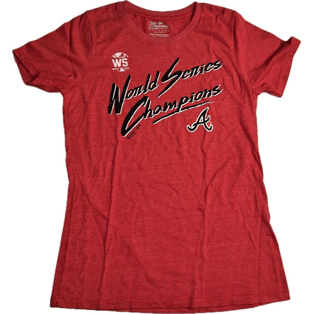 Atlanta Braves Women's Size L Majestic Threads 21' World Series Champion Red Tee